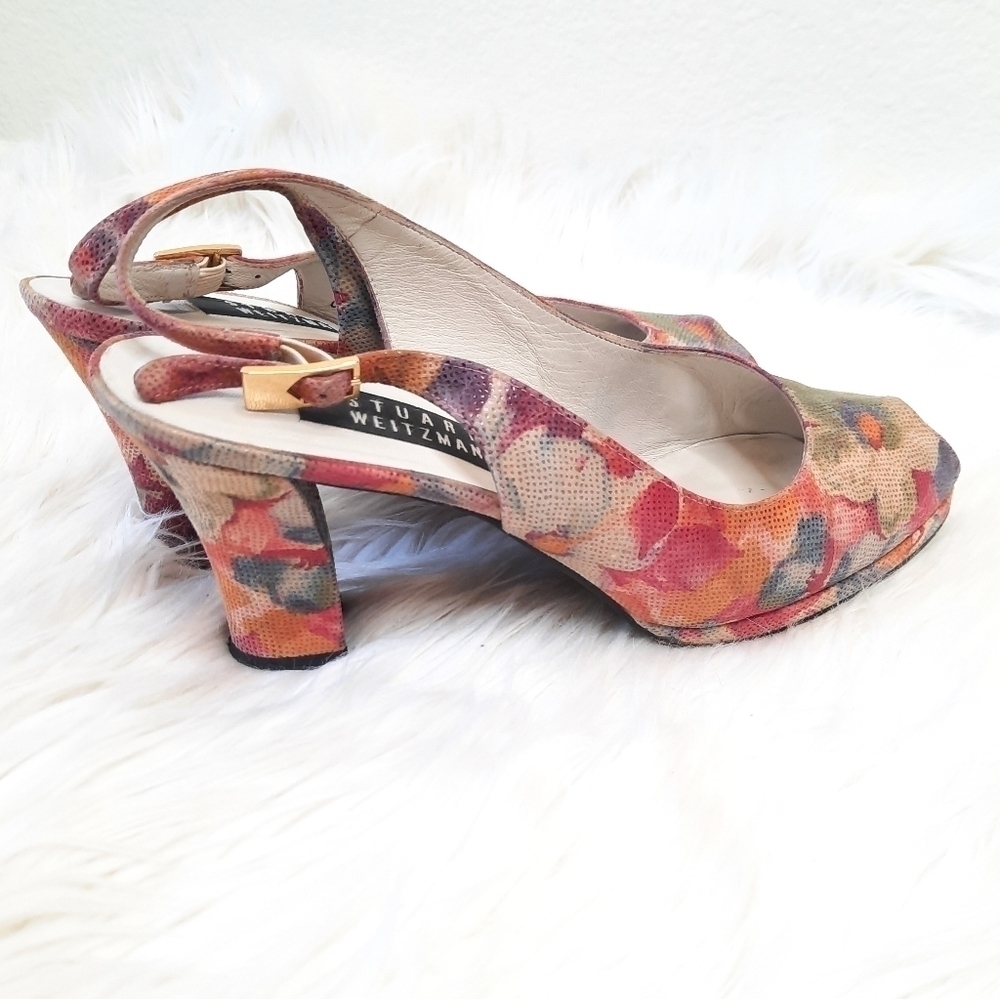 Vintage Stuart Weitzman Floral Sling Back Heels 10 - Picture 10 of 11